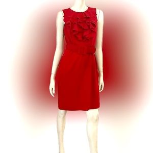 Spense ruffled front red dress with belt